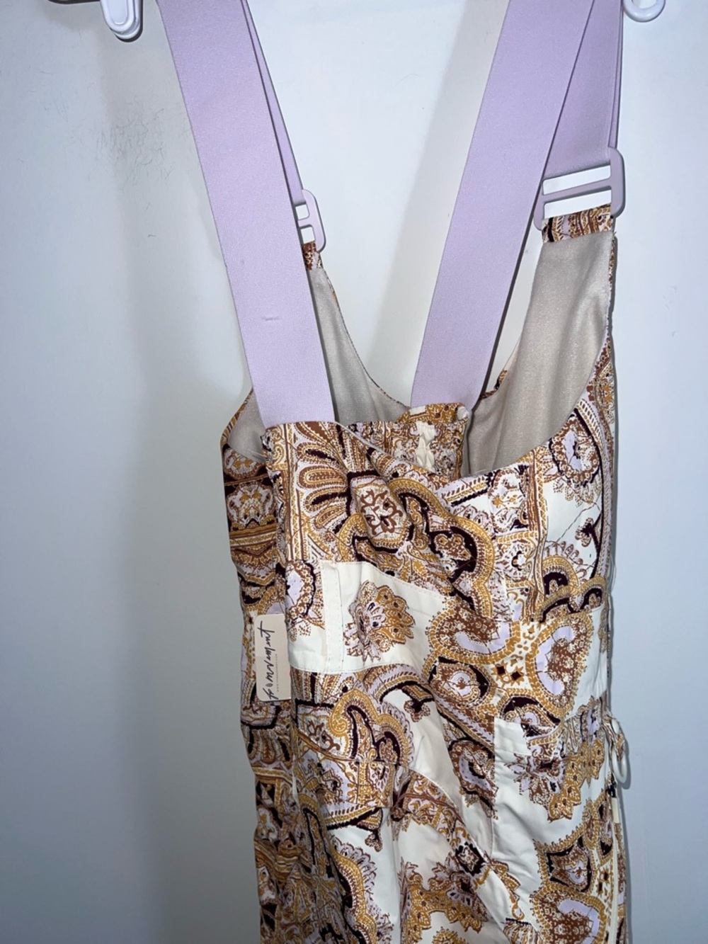 FP Movement by Free People Cream & Gold Paisley Zip-Front ski snow Overalls L - Picture 7 of 13